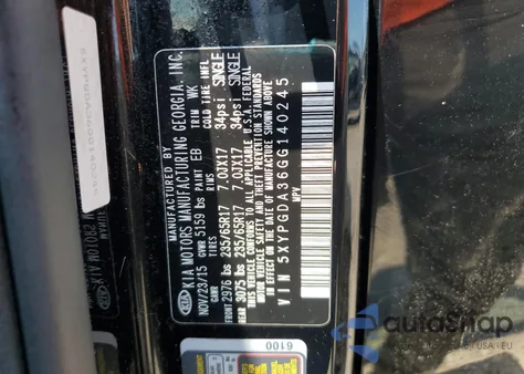 2016 Kia Sorento Lx z USA, uszkodzony, nr VIN 5XYPGDA36GG140245